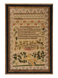 An American Silk Embroidered Bird and Vine Sampler