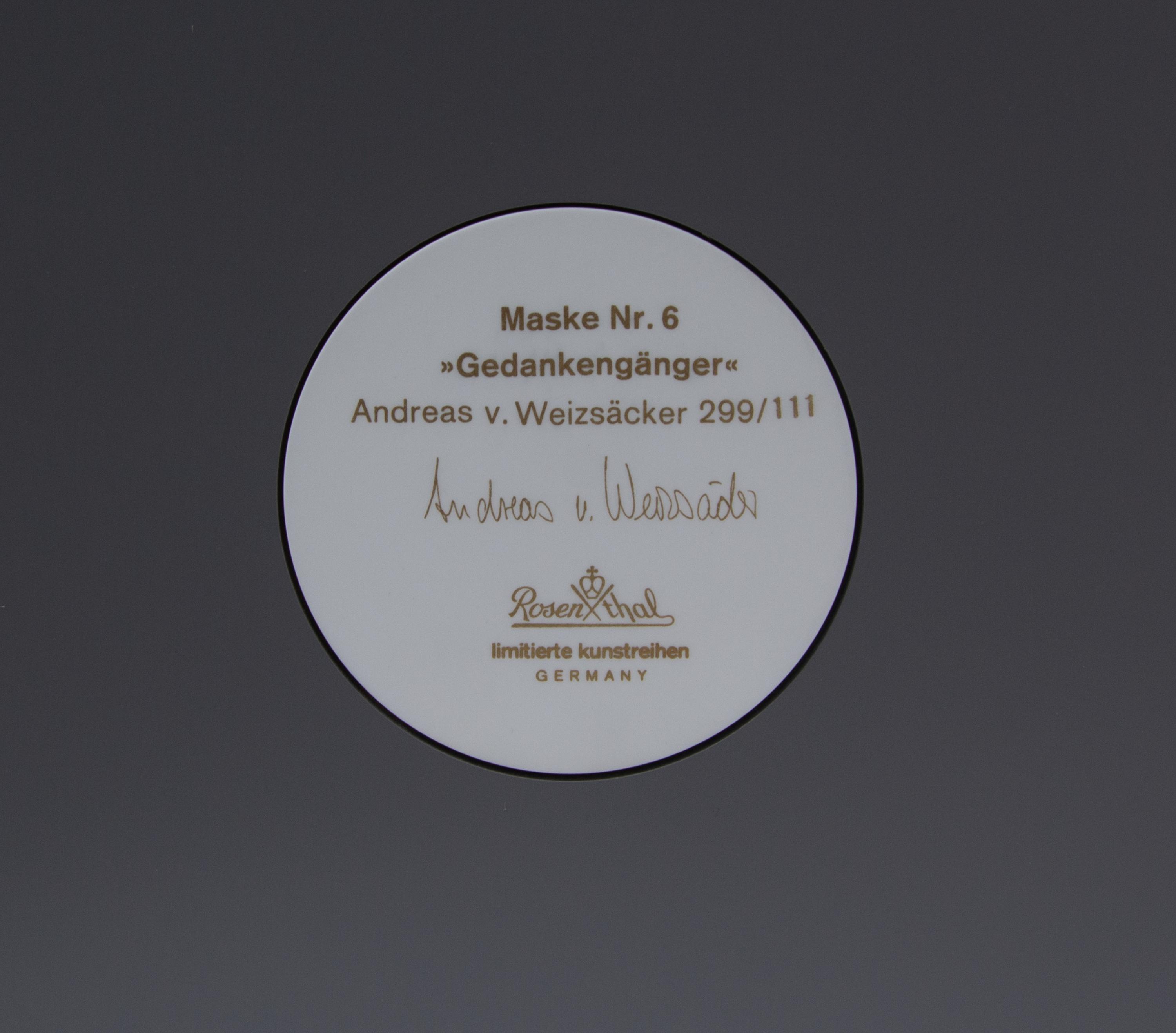 Maske Nr. 6 Plaque, 1991 edition 299/111 Rosenthal Studio Line, Germany