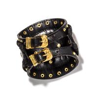 A Gianni Versace Black Leather Cuff, Width: 3.5"; Circumference: 6.5"- 7.25".