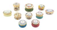 A Collection of Ten Enameled Pill Boxes Diameter of largest 2 1/4 inches. — 20TH CENTURY