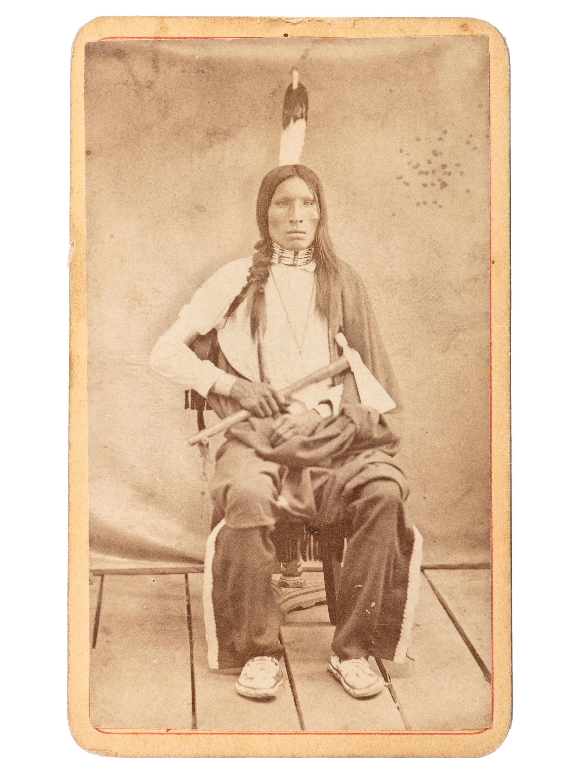 [NATIVE AMERICANS]. LUCAS, James H., photographer. CDV of "Young Fire Heart." Standing Rock, Dakota Territory, n.d.