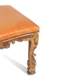 A Pair of Louis XV Painted and Parcel Gilt Tabourets