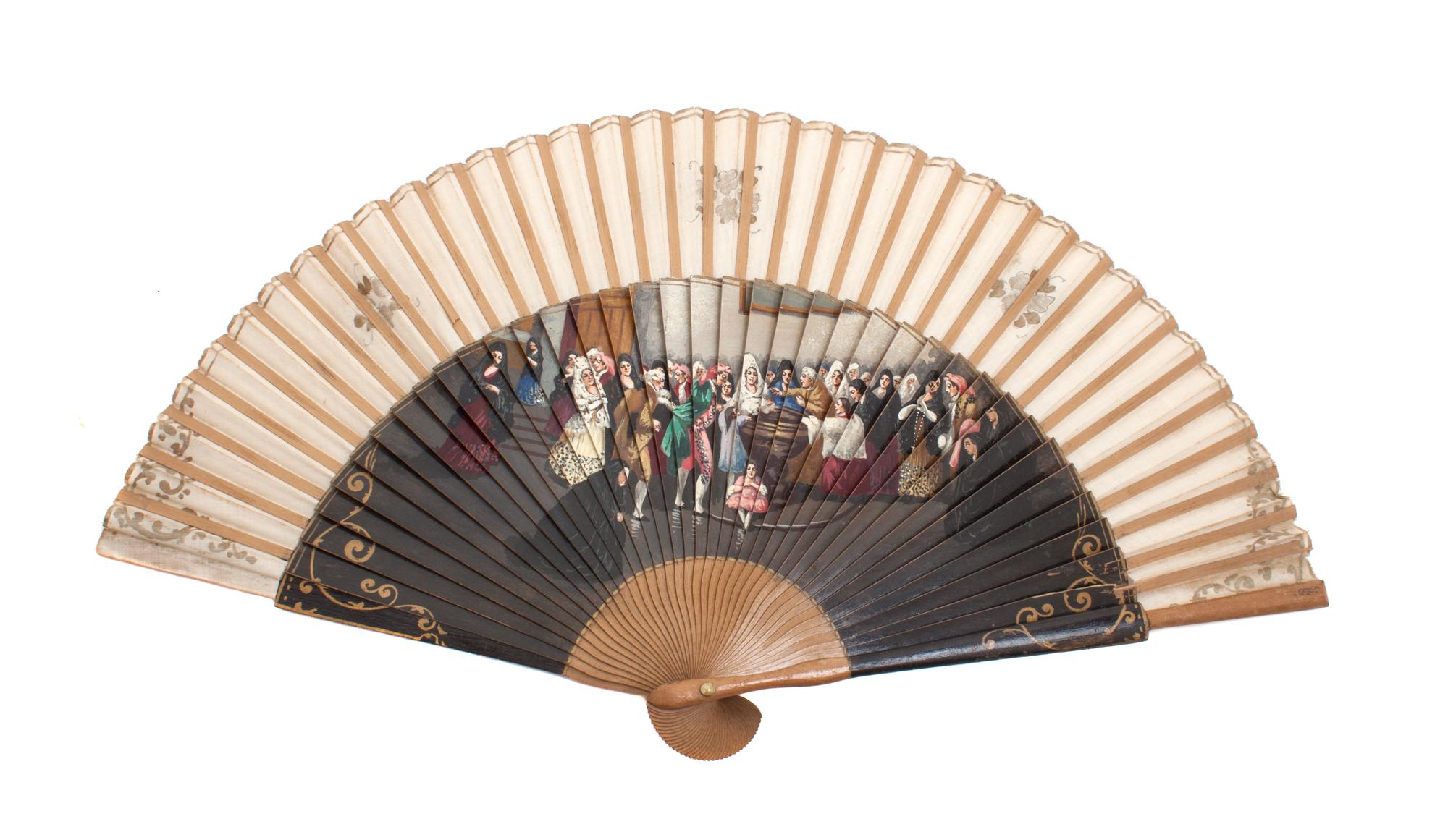 A Continental Hand Painted Ladies Folding Fan Length 9 1/4 inches. — 19TH CENTURY