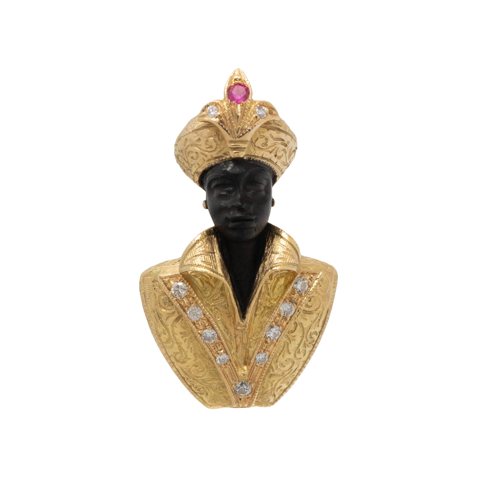 NARDI, YELLOW GOLD, DIAMOND AND RUBY BLACKAMOOR BROOCH