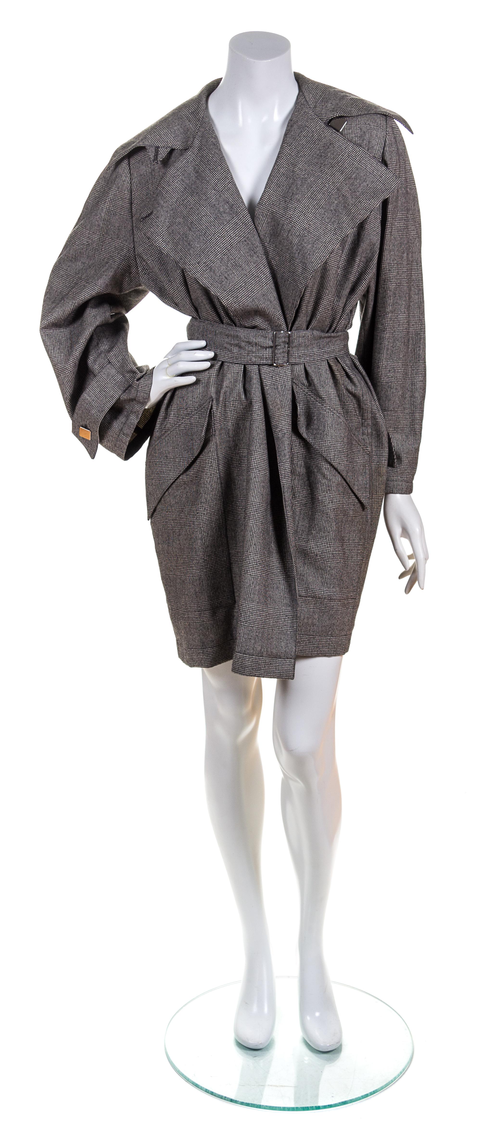 A Thierry Mugler Black and White Wool Plaid Coat,
