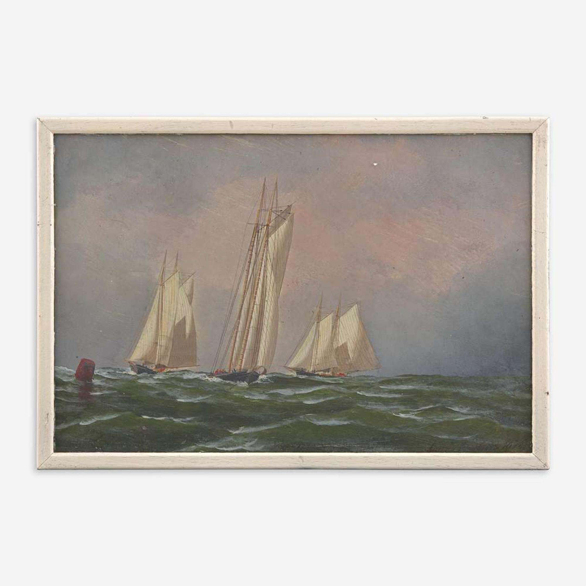 Antonio Jacobsen (American/Danish, 1850-1921) Three Racing Yachts