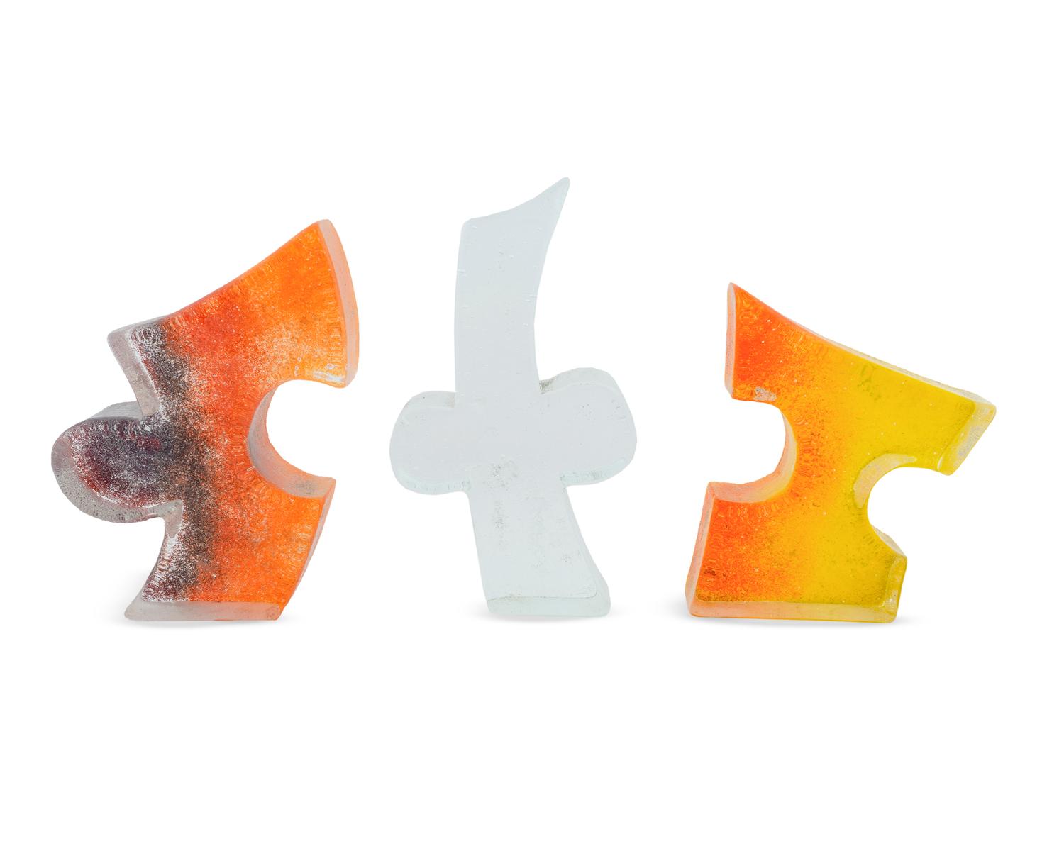 A Contemporary Sandcast Glass Three-Part Sculpture — 20TH CENTURY