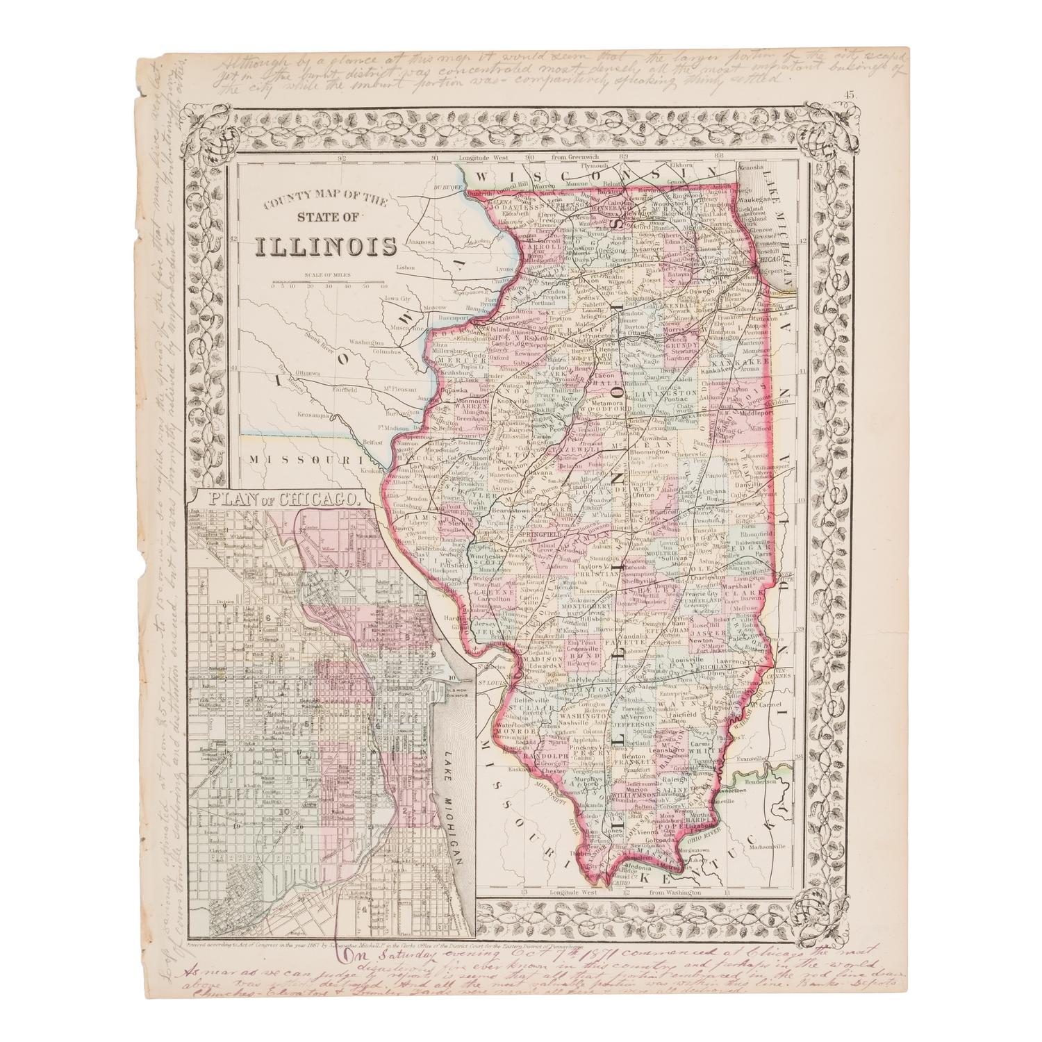 [Chicago Fire]. A group of 8 maps of Chicago, most showing the burnt district, comprising: