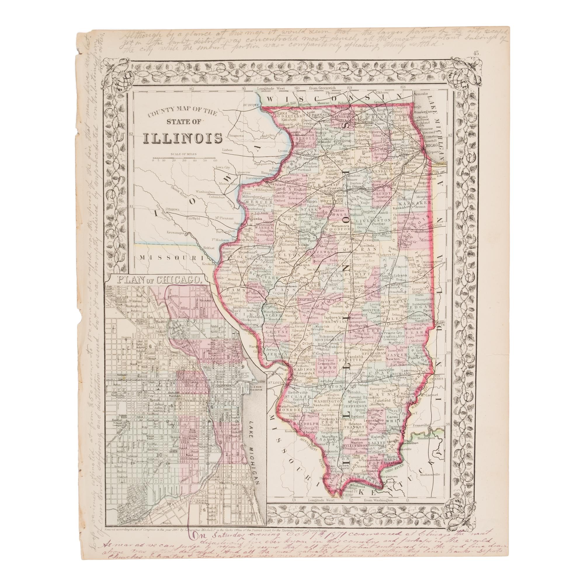 [Chicago Fire]. A group of 8 maps of Chicago, most showing the burnt district, comprising: