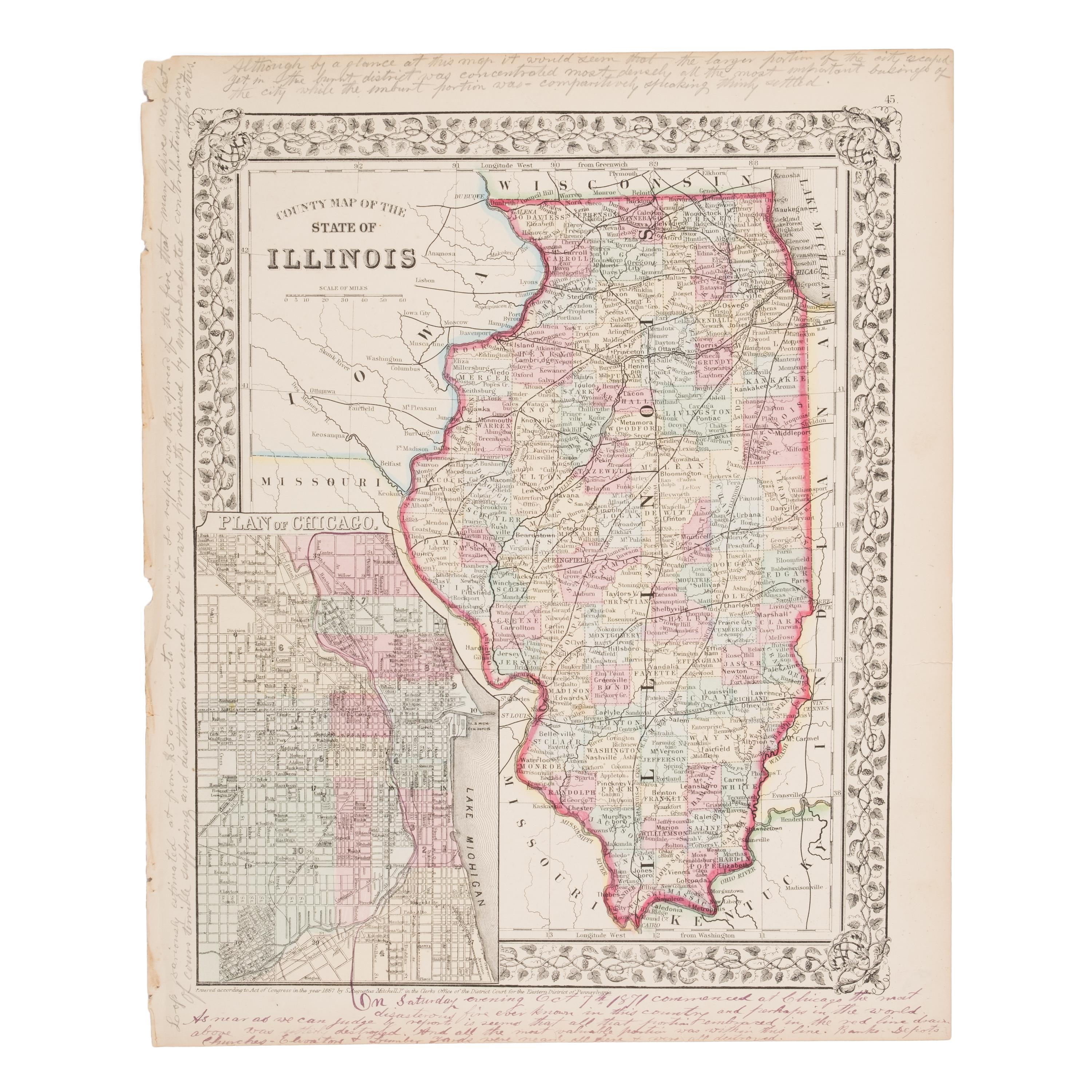 [Chicago Fire]. A group of 8 maps of Chicago, most showing the burnt district, comprising: