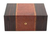 Three Wood Humidors Height of largest 5 1/4 x width 12 1/8 x depth 9 1/8 inches. — 20TH CENTURY