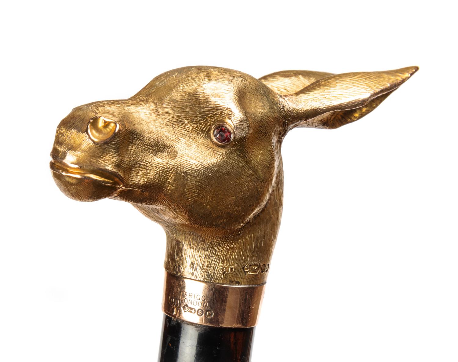 An Edwardian 12-Karat Gold Zoomorphic Walking Stick