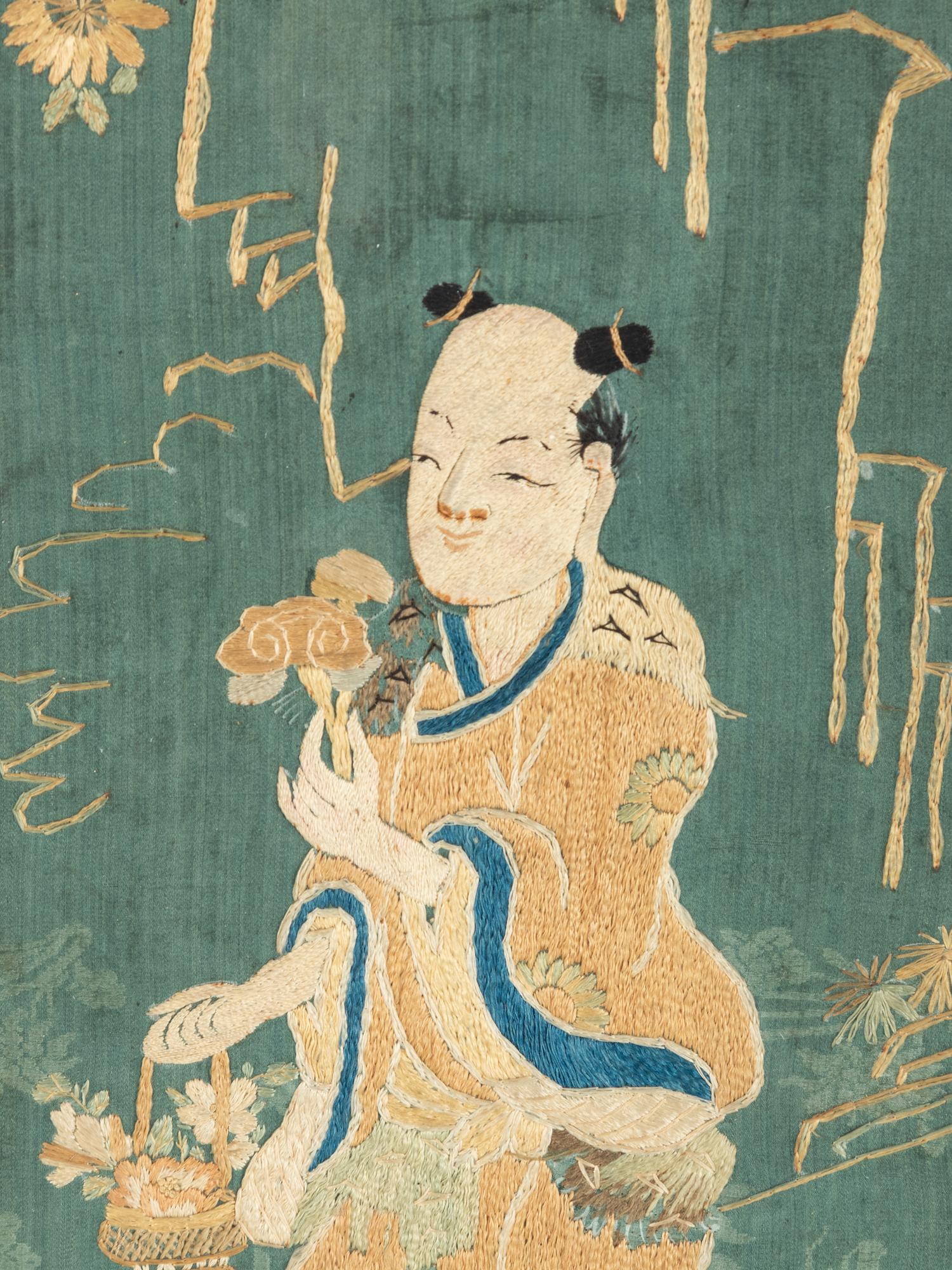 Two Chinese Embroidered and Woven Silk Panels