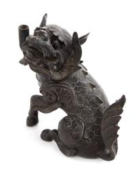 A Bronze Qilin- Form Candle Holder Length 7 inches. — 19TH CENTURY
