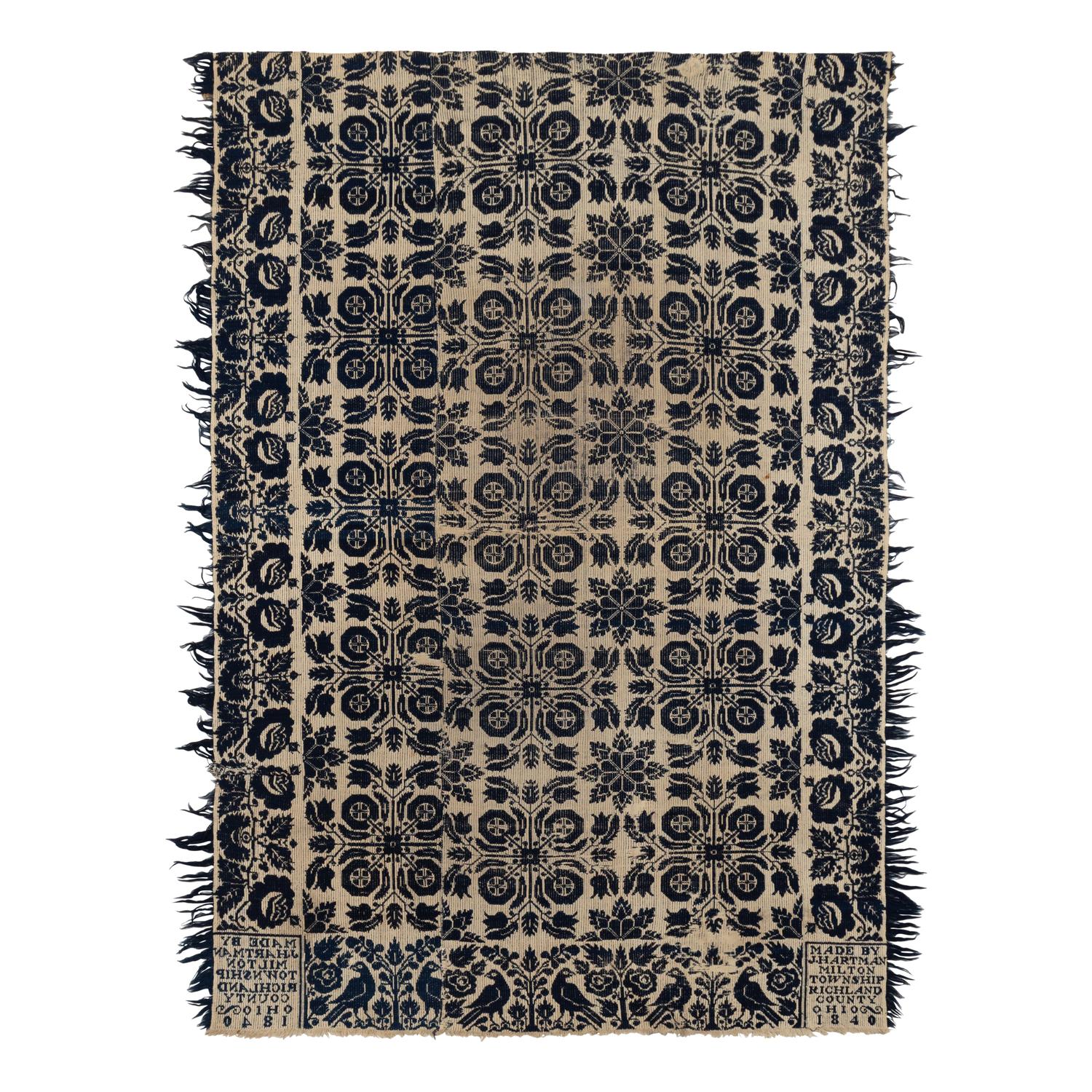 Two Jacquard Woven Cotton and Wool Coverlets
