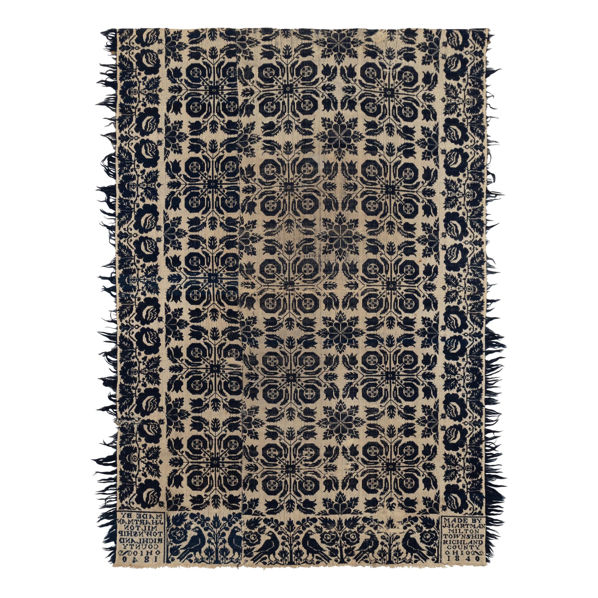 Two Jacquard Woven Cotton and Wool Coverlets