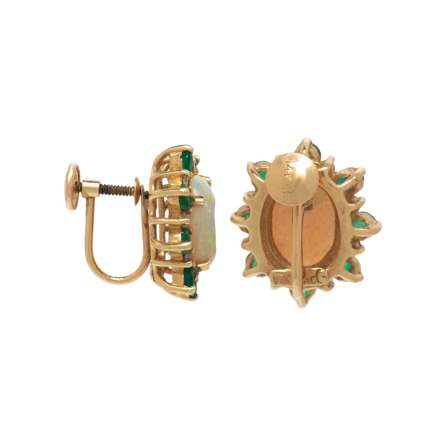 OPAL, EMERALD, AND DIAMOND EARRINGS