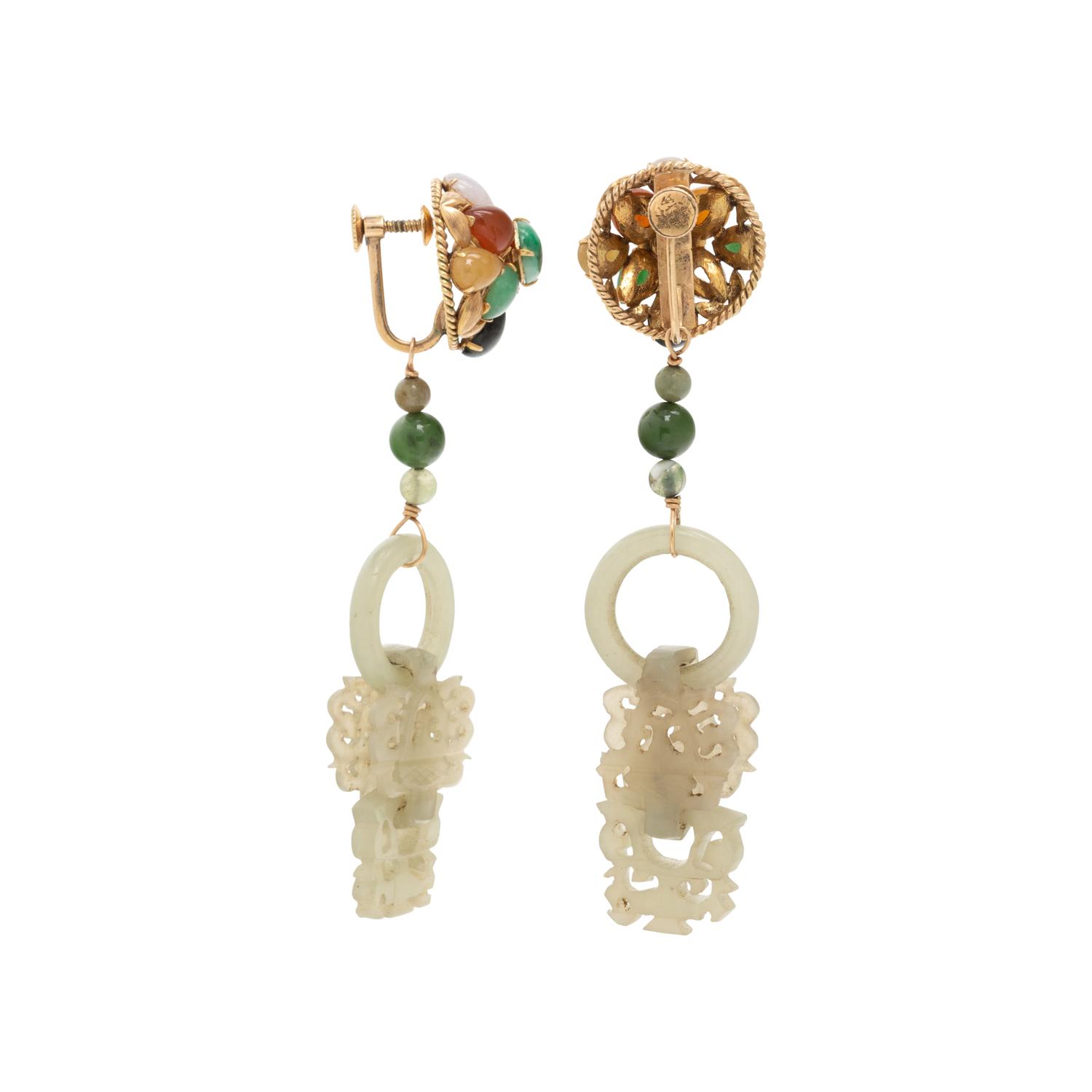 YELLOW GOLD, MULTIGEM AND JADE EARRINGS