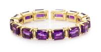 An 18 Karat Yellow Gold and Amethyst Flexible Cuff Bracelet, 31.45 dwts.