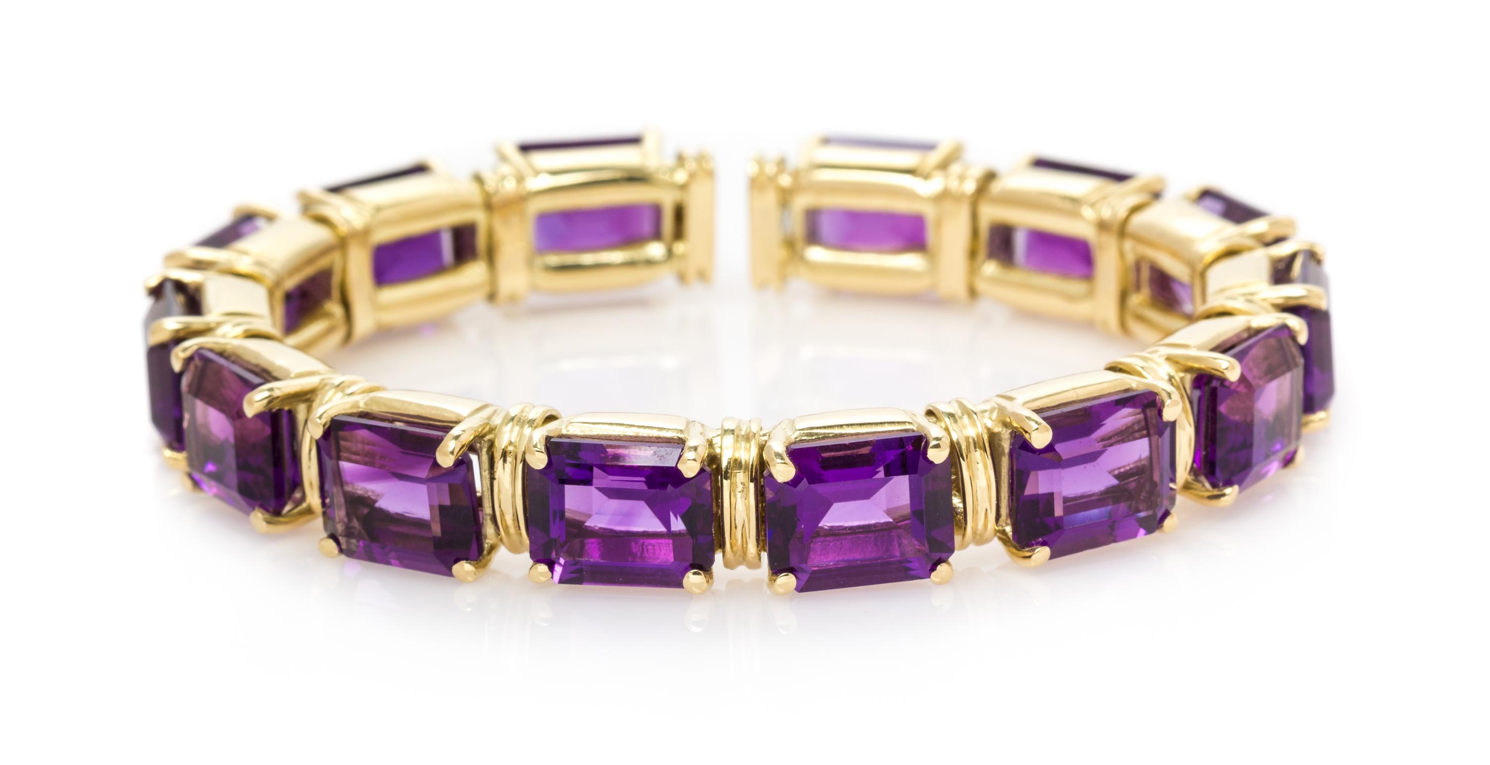 An 18 Karat Yellow Gold and Amethyst Flexible Cuff Bracelet, 31.45 dwts.