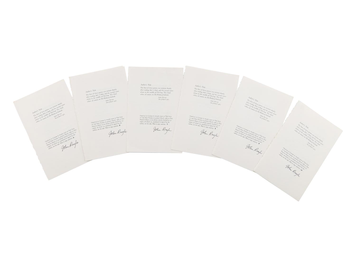 UPDIKE, John (1932-2009). A group of 17 limited edition pamphlets of Updike’s works, MANY SIGNED, comprising: