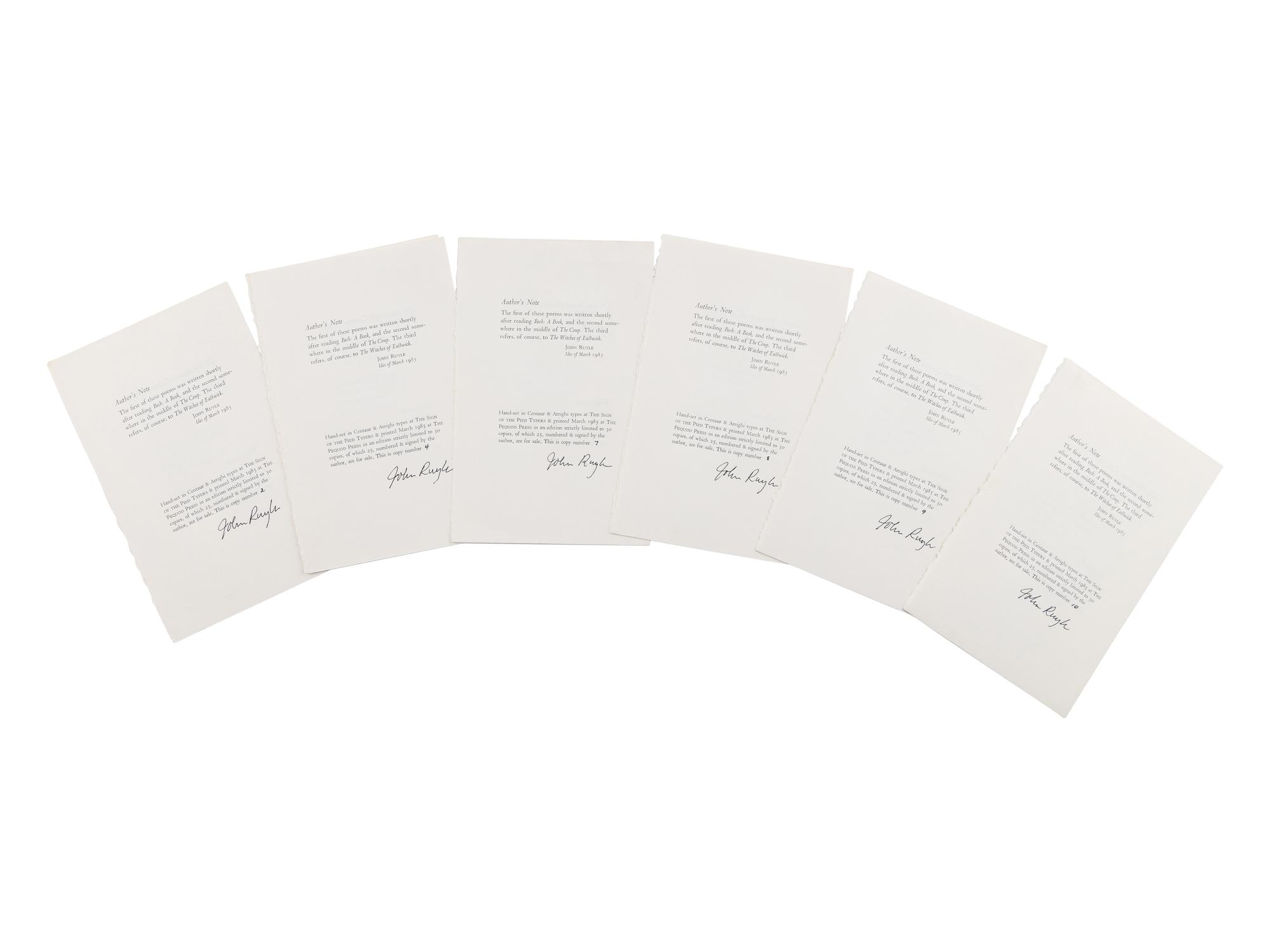 UPDIKE, John (1932-2009). A group of 17 limited edition pamphlets of Updike’s works, MANY SIGNED, comprising: