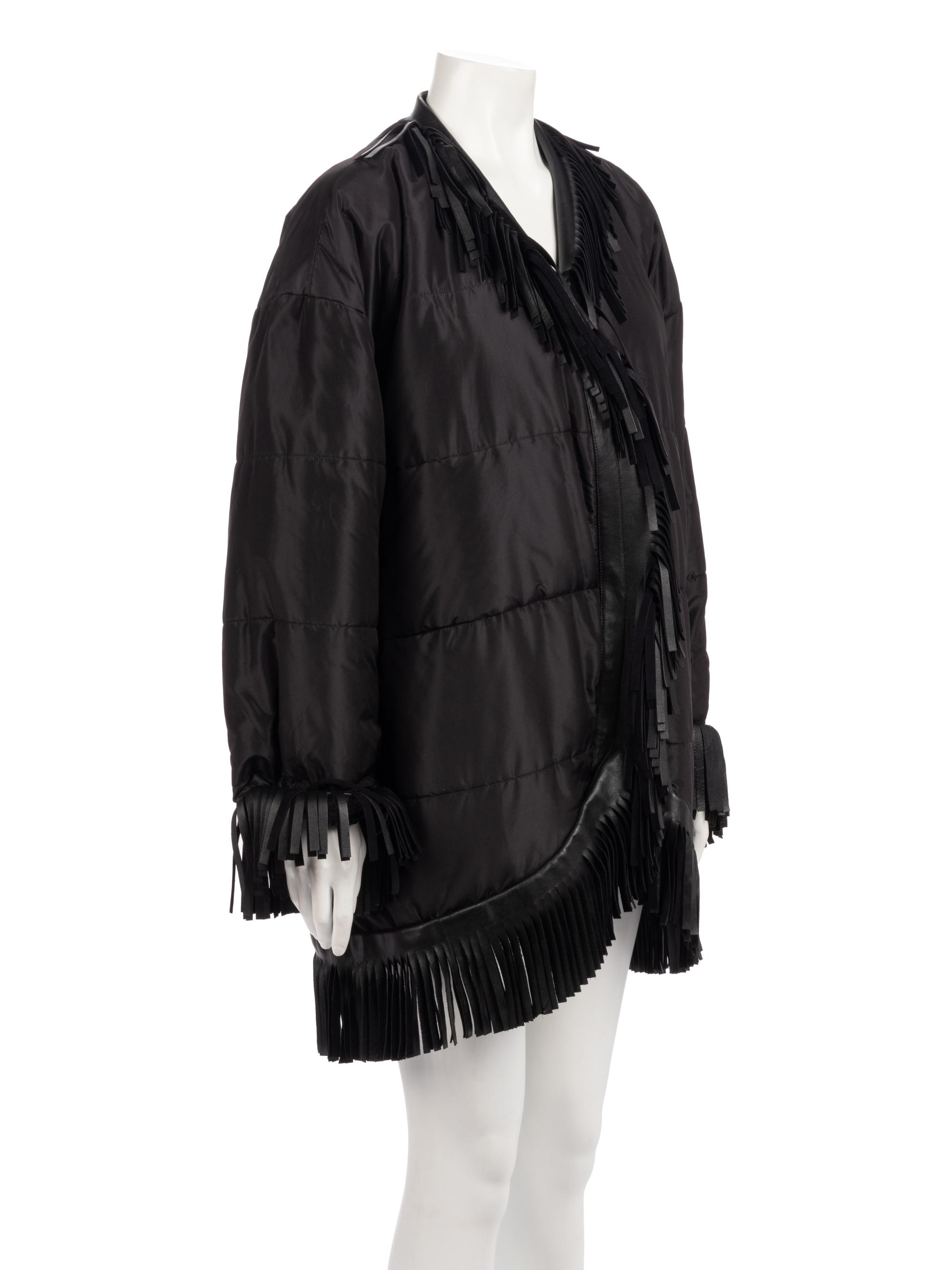 Saint Laurent Rive Gauche Black Quilted Jacket with Fringe, 2000s