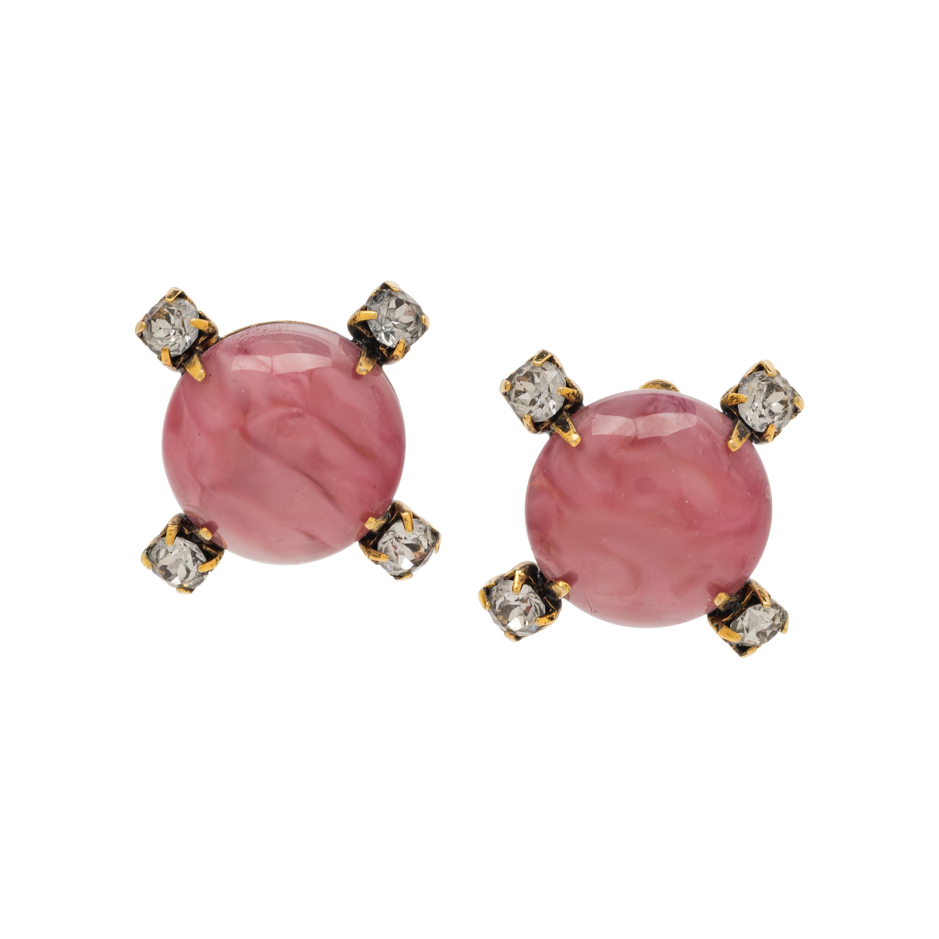 Oscar de la Renta, Pink Cabochon Ear Clips