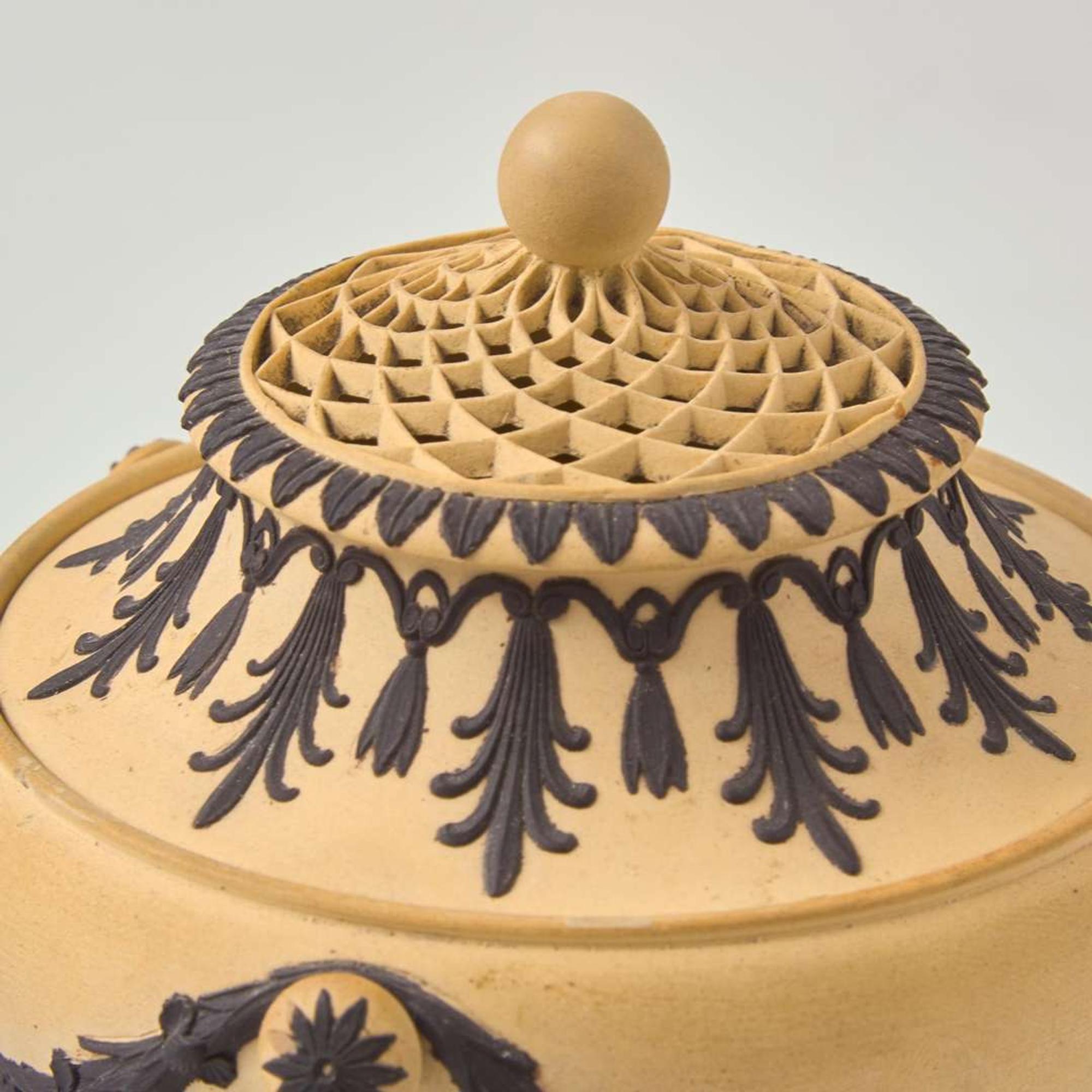 A Wedgwood Black Basalt-Decorated Caneware "Dolphin" Pastille Burner UK, circa 1810