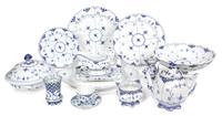 A Royal Copenhagen Porcelain Dinner Service for Twelve with Additional Serving Pieces Diameter of first 9 inches.