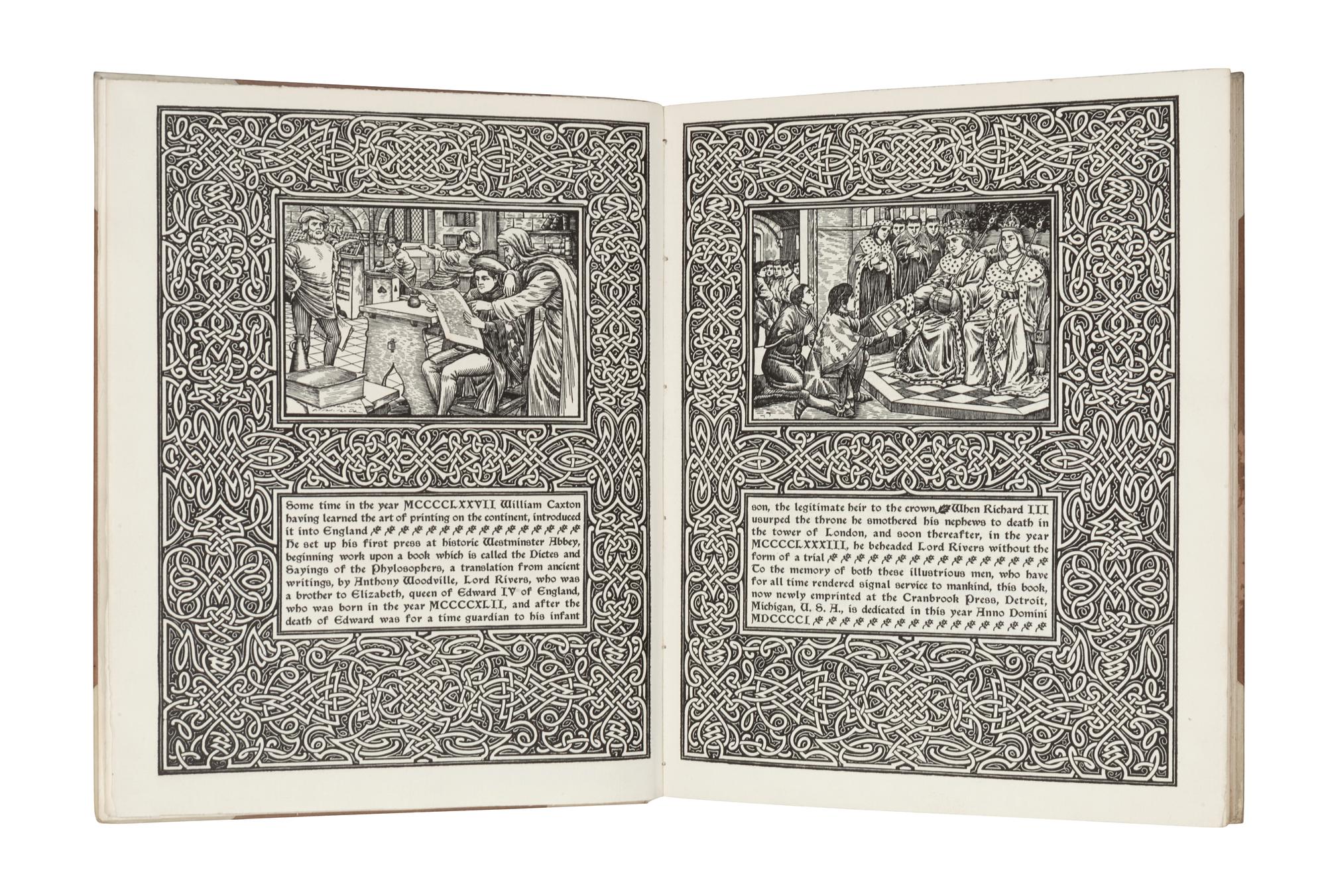 CAXTON, William (1422?-1491). The Dictes and Sayings of the Philosophers: A Facsimile. Detroit, MI: Cranbrook Press, 1901.