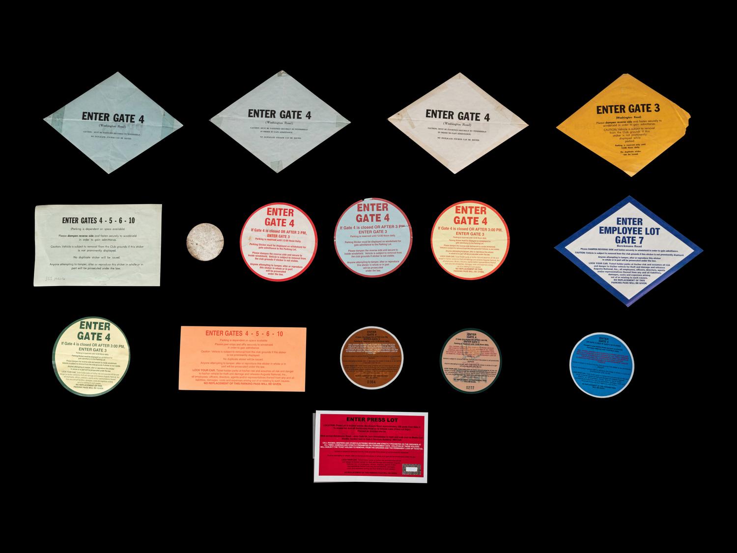 A Group of 14 Masters Golf Tournament Augusta National Parking Passes (Including 1997, Tiger Woods' First Championship)
