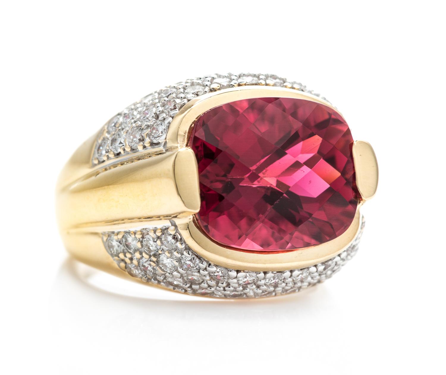 An 18 Karat Yellow Gold, Pink Tourmaline and Diamond Ring, 7.80 dwts.