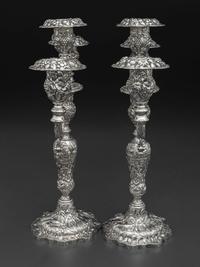 A Pair of American Repousse Silver Candelabra
