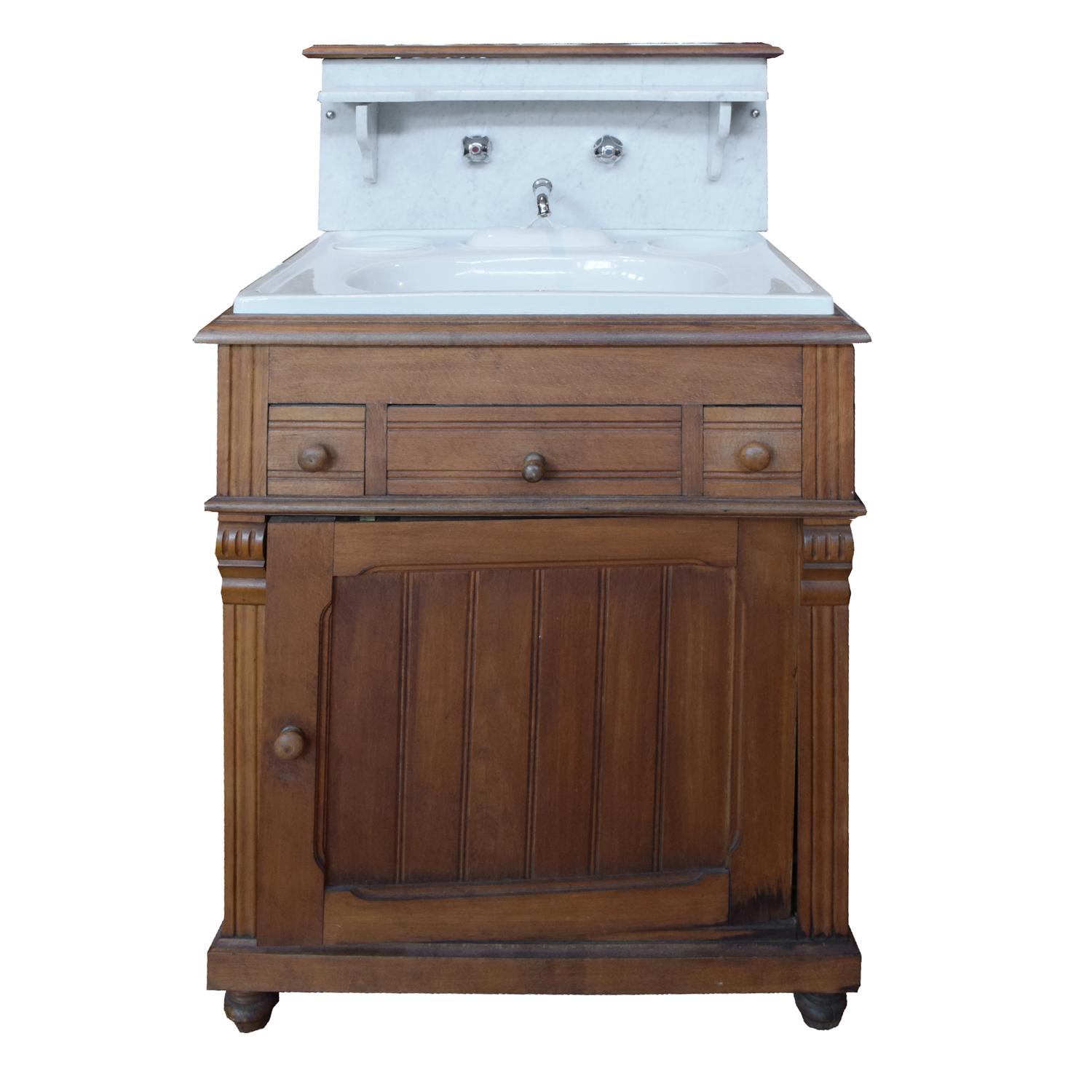 A Wood and Marble Wash Stand/Commode 27" W x 25" D x 44" H — France