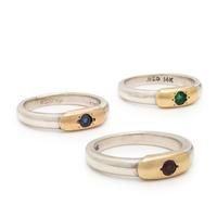 Collection of Three Sterling Silver, Yellow Gold, and Gemstone Rings