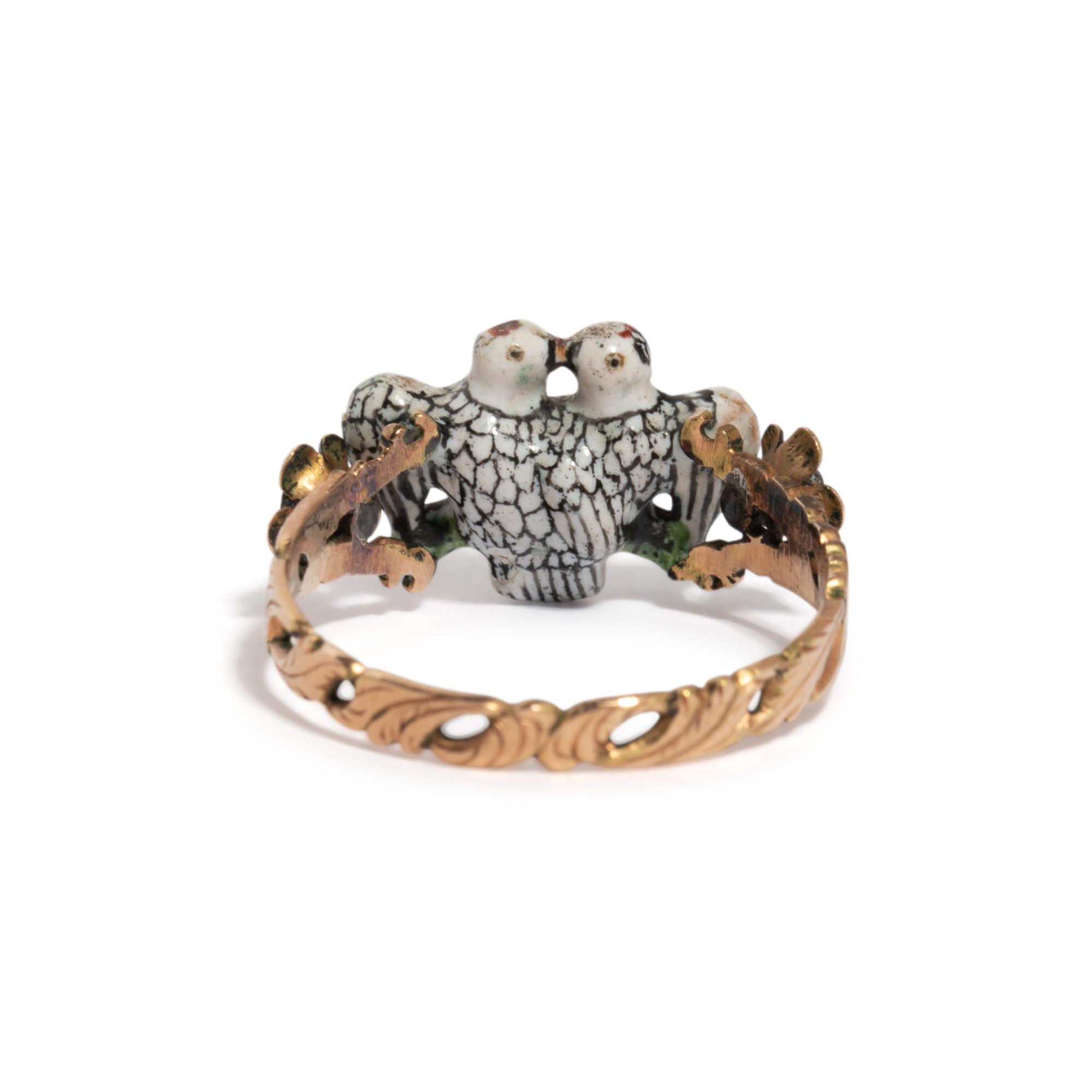 ANTIQUE, ENAMEL AND DIAMOND LOVEBIRDS RING
