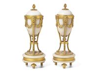 A Pair of Gilt Bronze and Marble Cassolettes