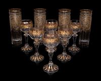 A Group of Gilt Decorated and Etched Glass Table Articles