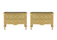 A Pair of Italian Neoclassical Style Green-Painted and Parcel Gilt Commodes