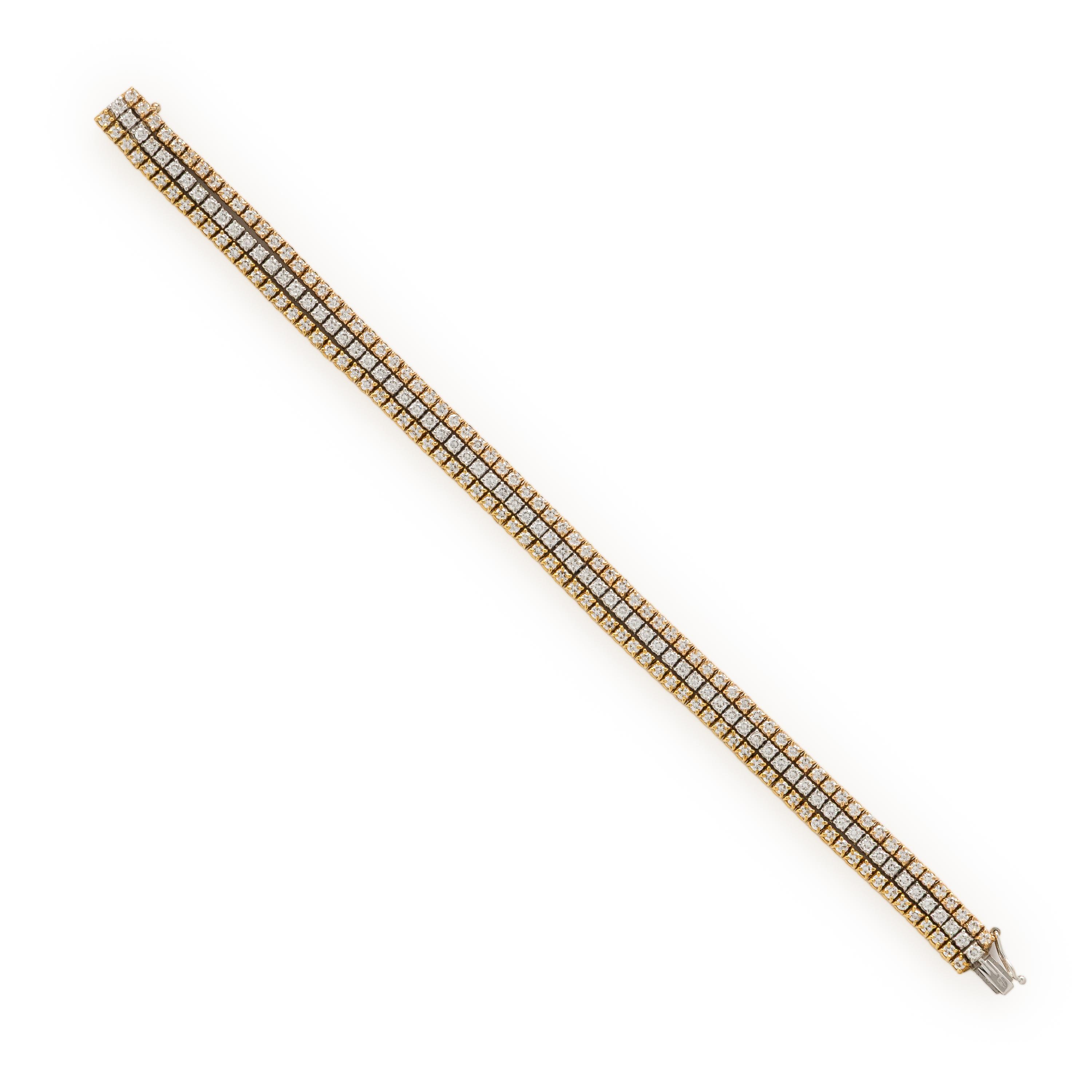 Diamond and Tricolor Gold Triple Line Bracelet