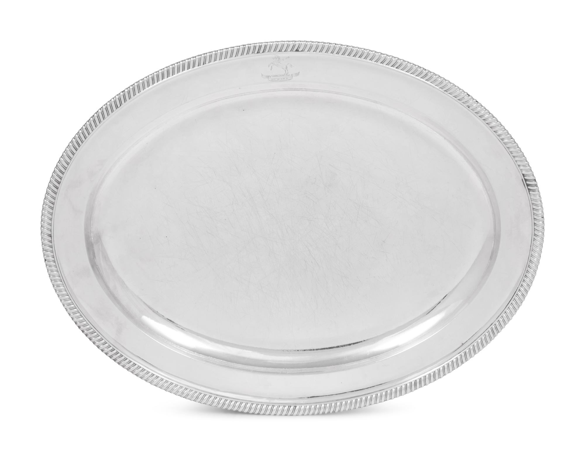 A George III Silver Meat Platter with Engraved Crest and Motto