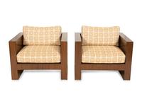 A Pair of Modernist Walnut Club Chairs