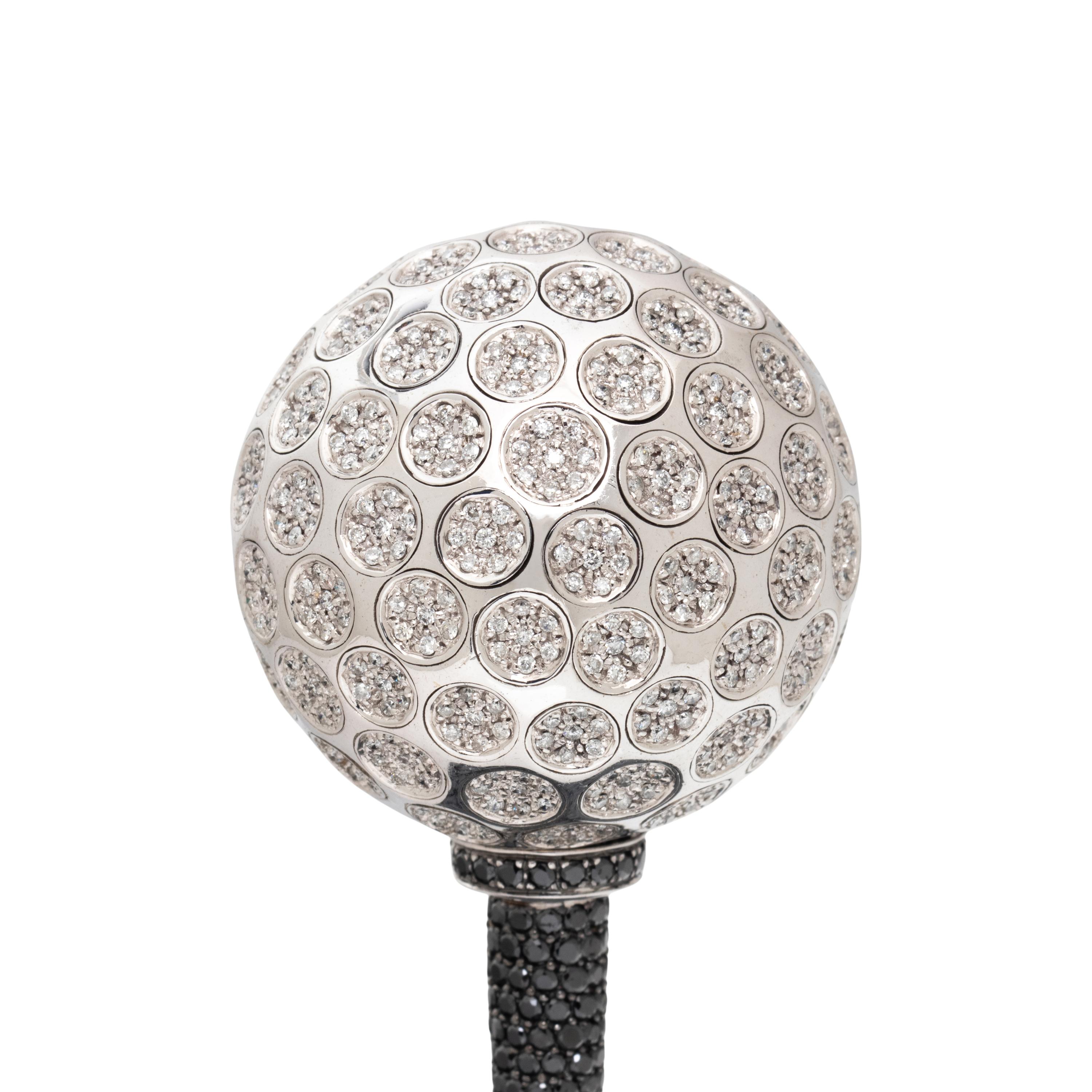 CHARLES HOLLANDER, WHITE GOLD, DIAMOND, AND BLACK DIAMOND PRESENTATION GOLF BALL AND TEE