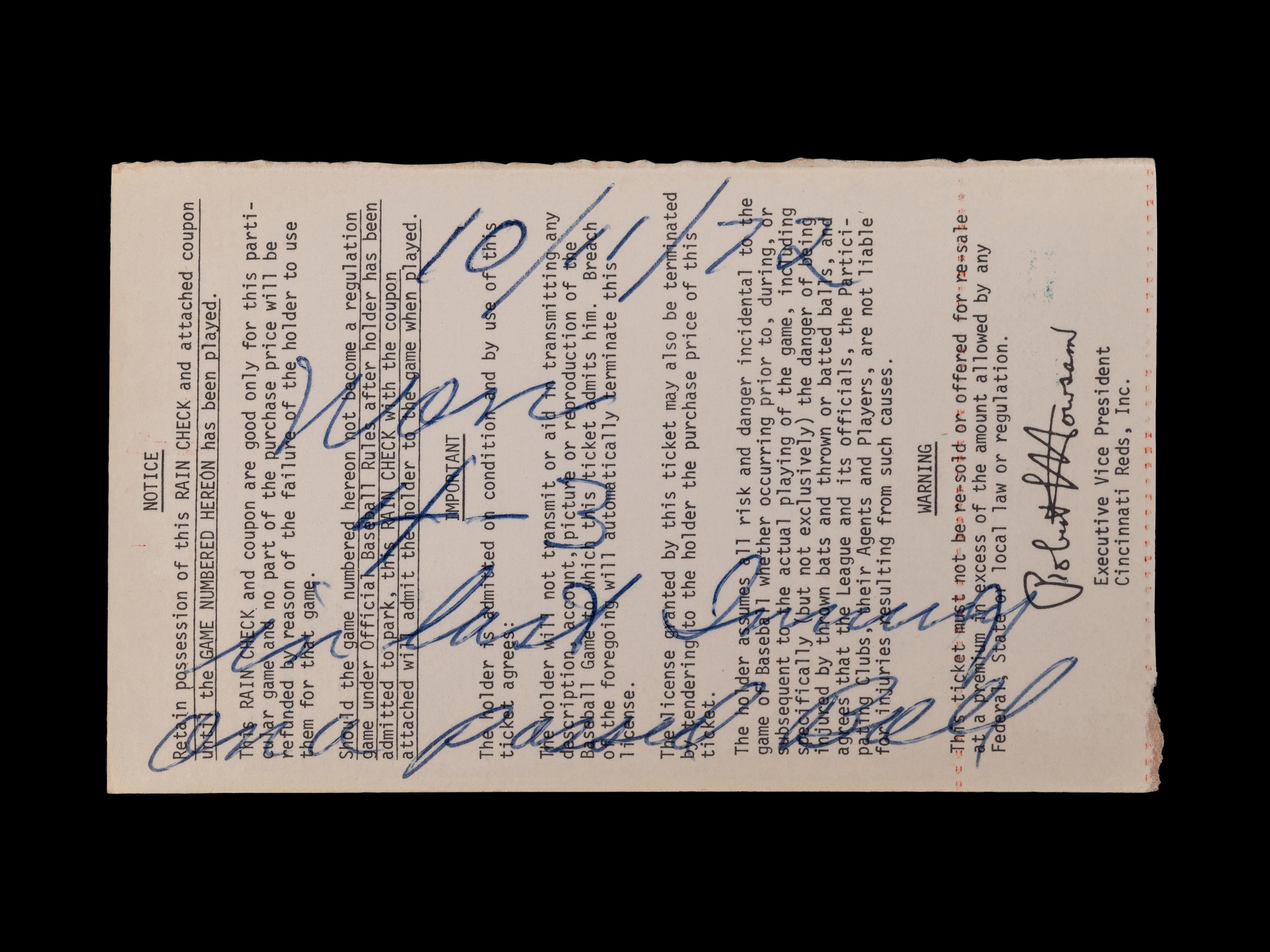 A Group of Significant 1972 Tickets From the Final Games of Roberto Clemente,