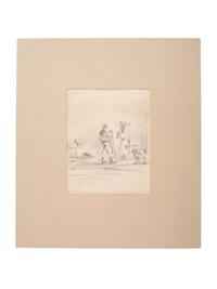 [SLAVERY & ABOLITION] -- [CIVIL WAR]. Slaves in our camps after the departing of our troops, collecting the refuse (In Virginia) . Pencil sketch, n.d.