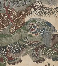A Large Polychrome Lacquered Six-Panel Floor Screen