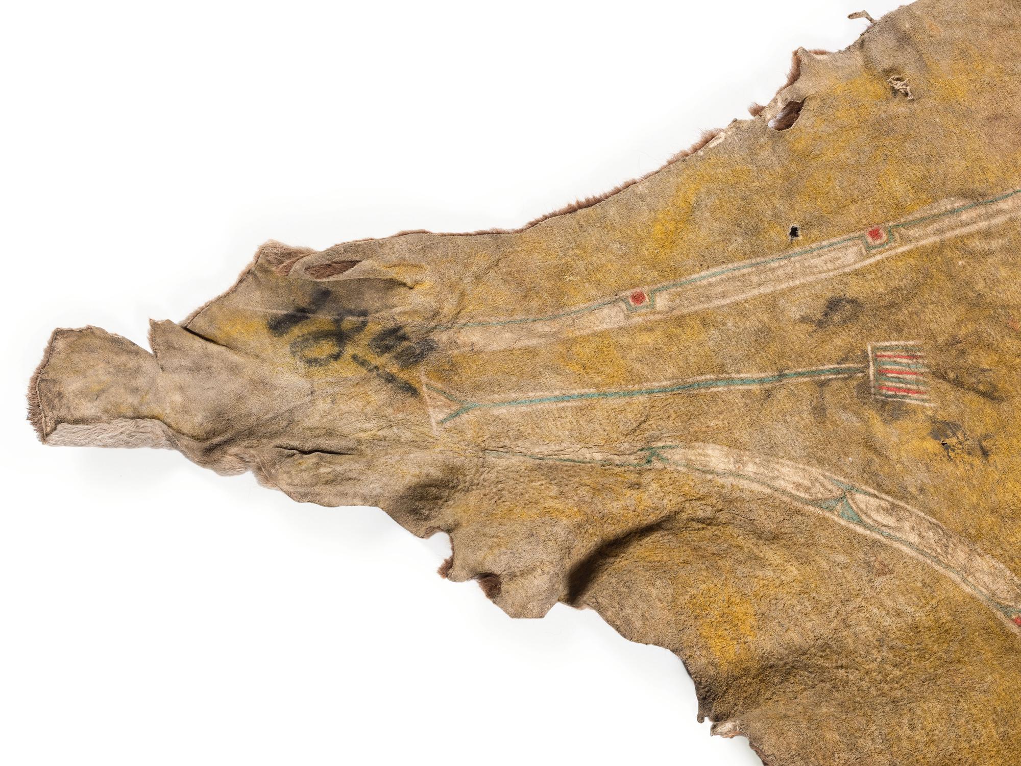 Early Southern Plains Painted Buffalo Hide Robe, Likely Comanche