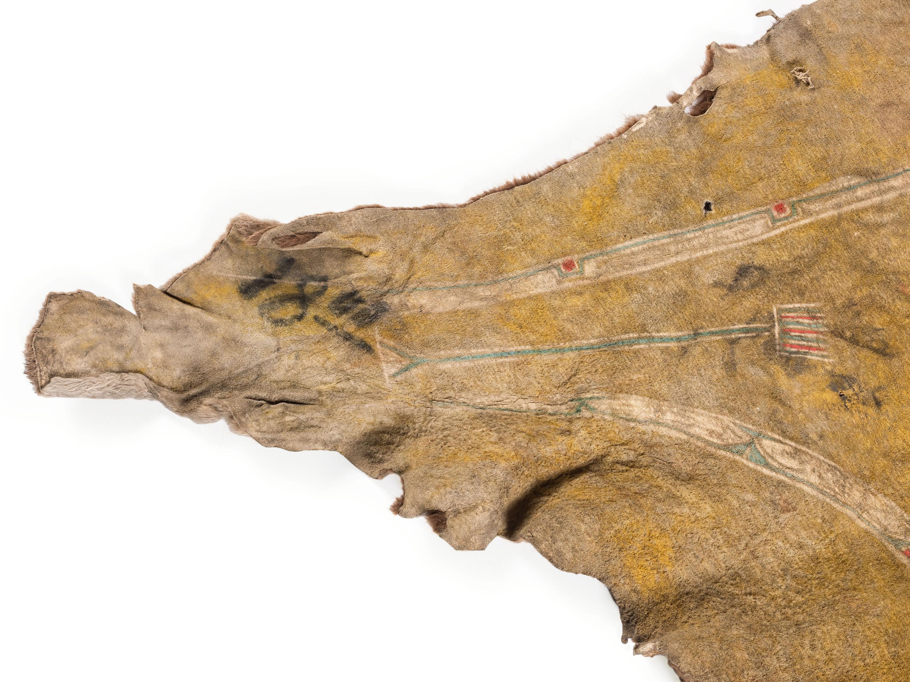 Early Southern Plains Painted Buffalo Hide Robe, Likely Comanche