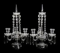 A Pair of Victorian Cut Glass Three-Light Candelabra